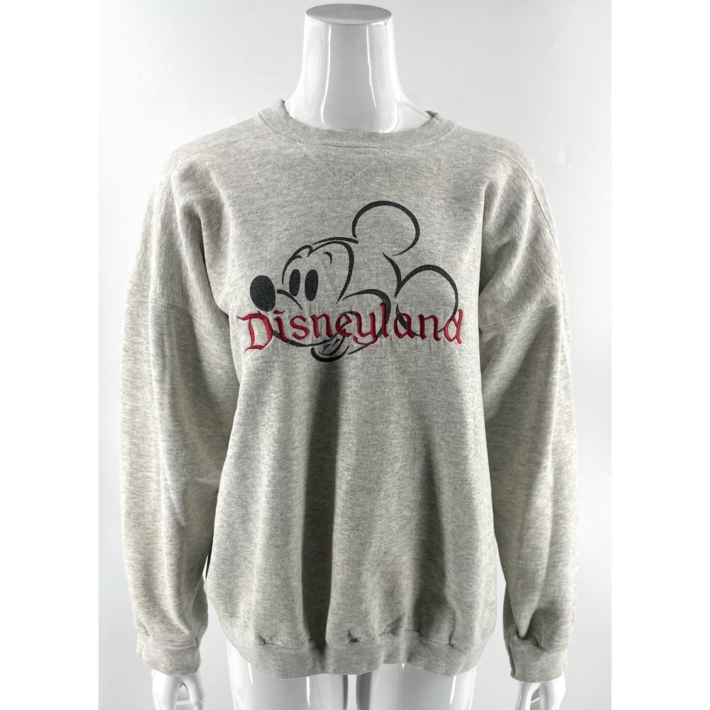Disneyland Sweatshirt Womens Sz XL Gray Embroidered Mickey Mouse VTG 90s Disney